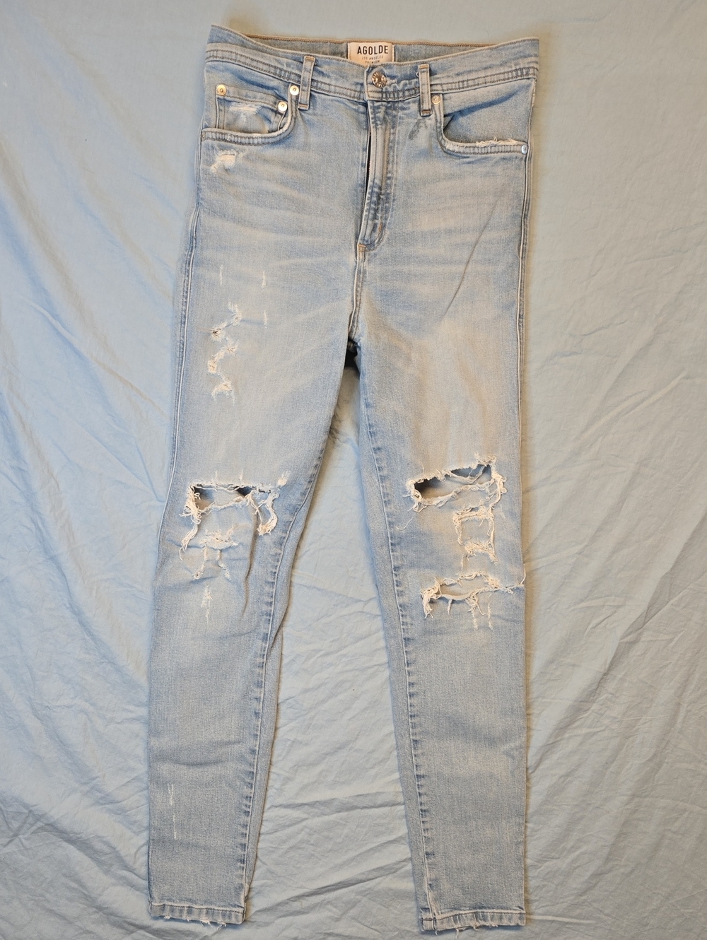 Agolde Light Blue Wash Distressed Skinny Tapered Fit Jeans